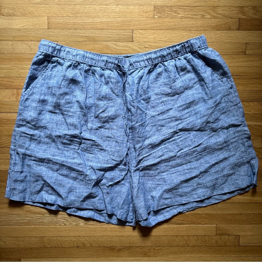 100% Linen Shorts Lounge Drawstring Pockets Blue 3X Casual Summer Plus Tahari